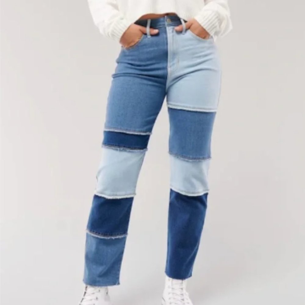 Hollister Ultra High Rise‎ Vintage Straight Jeans Patchwork Denim Size 23/00